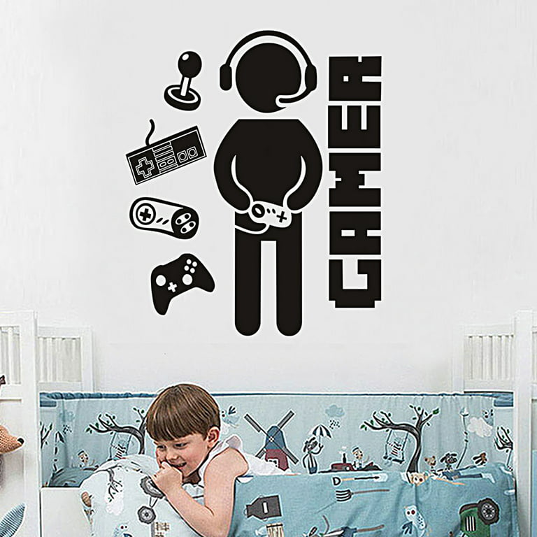 D-GROEE 1 Set Gaming Wall Decal Kids Room Game Gamer Wall Sticker Gamepad  Joystick Decor Sticker Eat Sleep Game Wall Mural Boys Bedroom Wall Art Decal  