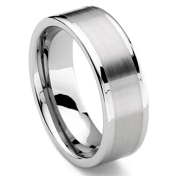 Andrea Jewelers 8MM Tungsten Carbide Flat Wedding Band With Brush Center Sz 10.0