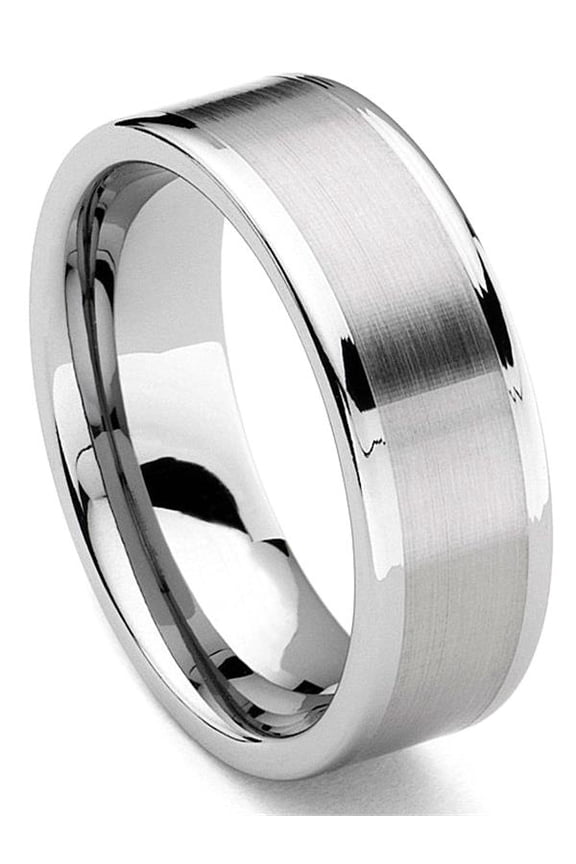 8MM Tungsten Carbide Flat Wedding Band With Brush Center Sz 10.0
