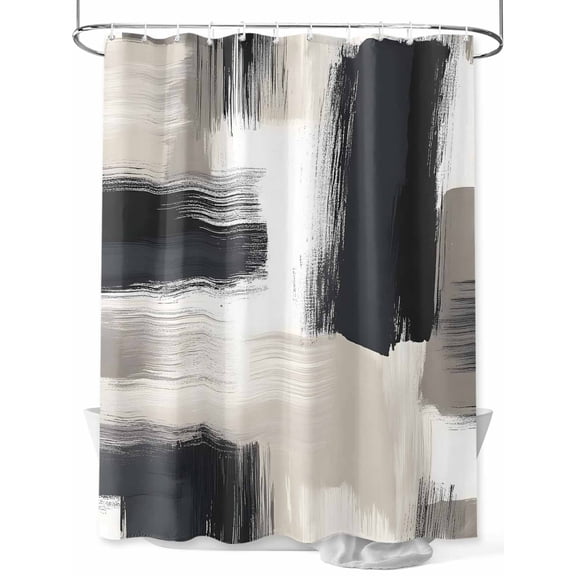 Abstract Color Block Shower Curtain Set ，Waterproof Fabric Shower Curtains Beige Black Grey Brush Modernism Shower Curtains for Bathroom,Bathroom Decor 54x"78"