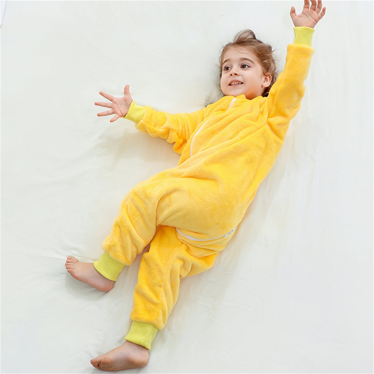 WIBACKER 6M-6Y Baby Warm Flannel Sleeping Bag, Infant Sleepsuit, Kids Toddler Boys Girls Long Sleeve Double Zipper Wearable Sleep Sack - Duck