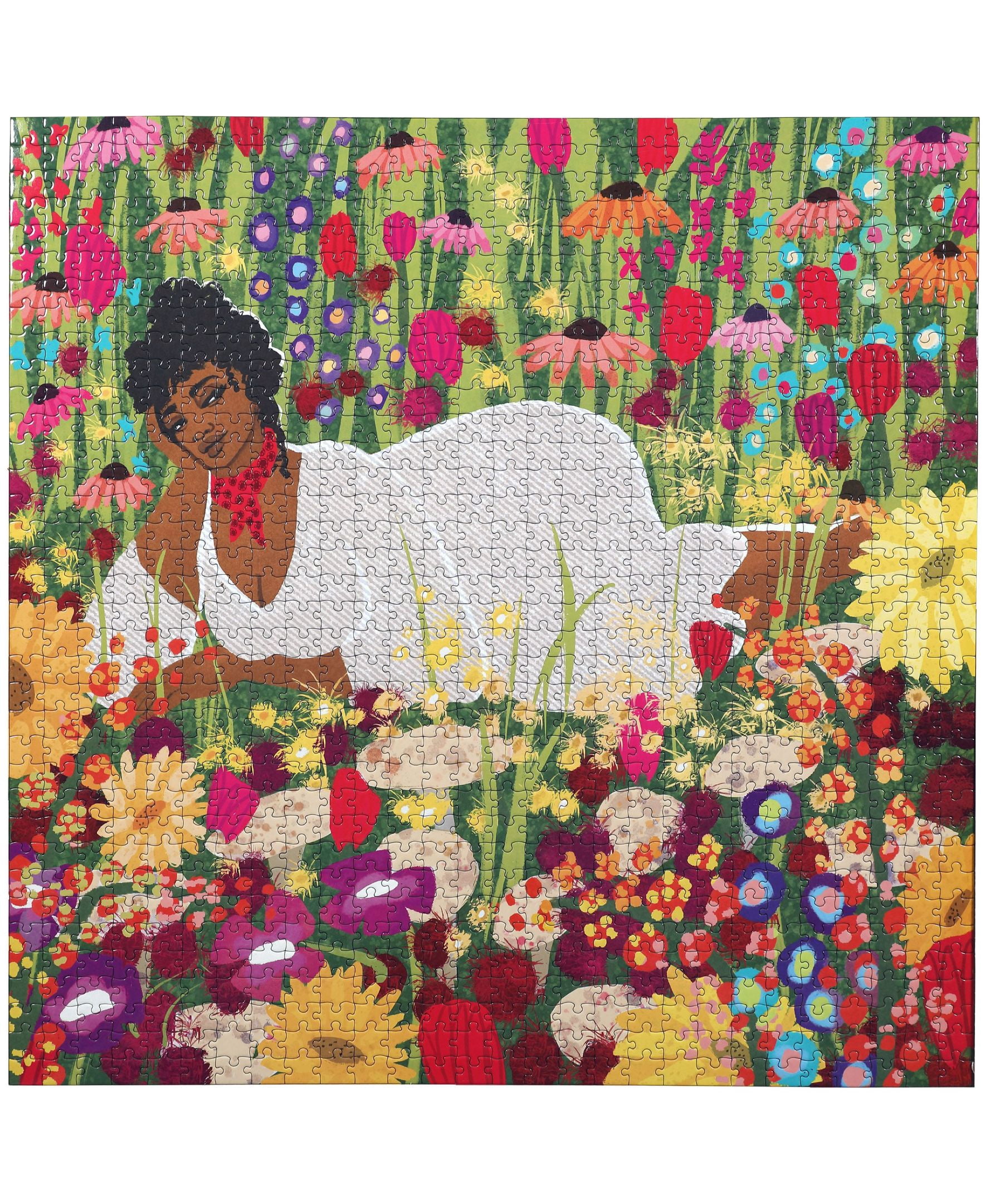 eeBoo Piece and Love Woman in Flowers 1000 Piece Square Jigsaw Puzzle, 23" x 23" square, Ages 14 and Up