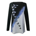 thumbnail image 4 of Kayannuo Clearance Womens Tops Long Sleeve Shirts Fall Clearance Women's O-neck Casual Long-Sleeved Butterfly Print Pullover Tops Blue, 4 of 5