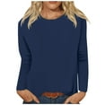 thumbnail image 4 of Duoif Women's Tops Women's Round Neck Long Sleeve Top Solid Color Casual T Shirt Tshirts Shirts for Women Dark Blue L, 4 of 5