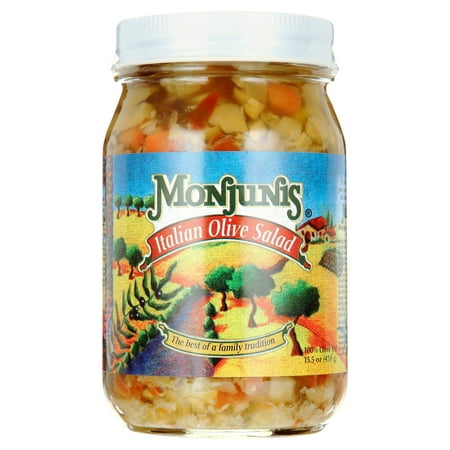Monjunis Italian Olive Salad topping 16 oz