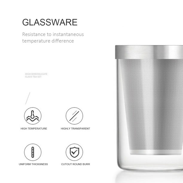 Tasse à Thé en Verre Infuseur 450ml en Borosilicate avec Filtre et Couvercle