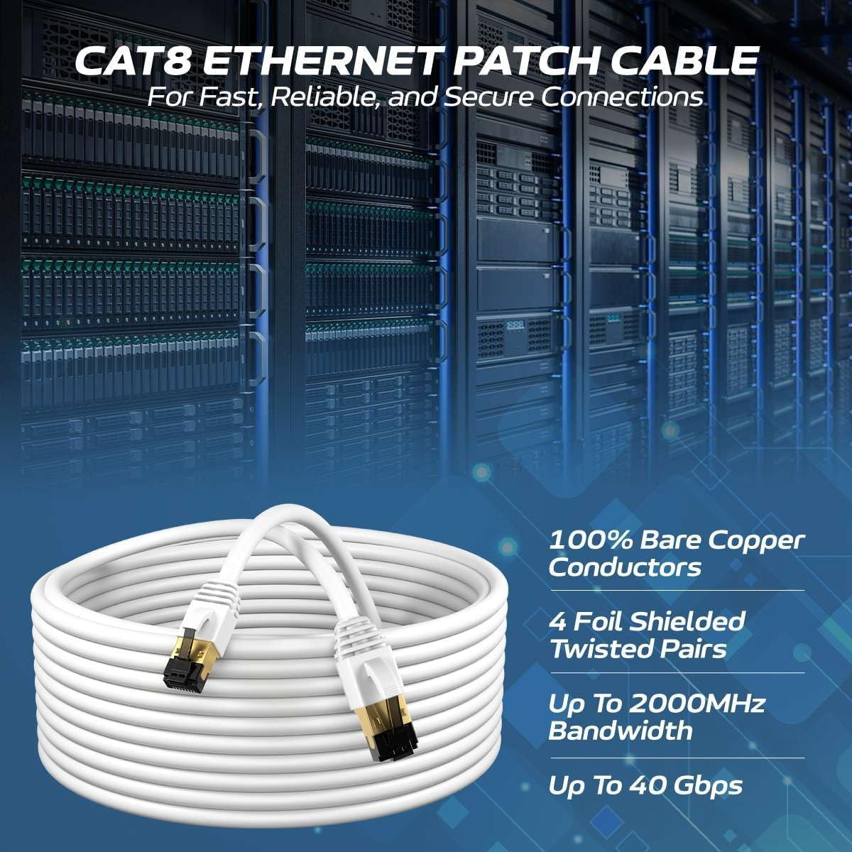 Cat8 5-Pack of 7FT Network Ethernet Patch Cable, 2000Mhz Internet Wire, For Router, Modem, PC, Laptop, TVs, Printer Cord, Consoles for Home and Office, White, Cables Direct Online