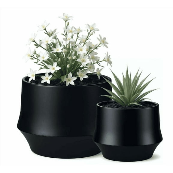 Ceramic Plant Pots 30.5 x 22.5cm x 25 x 19.5cm Black 2 Count