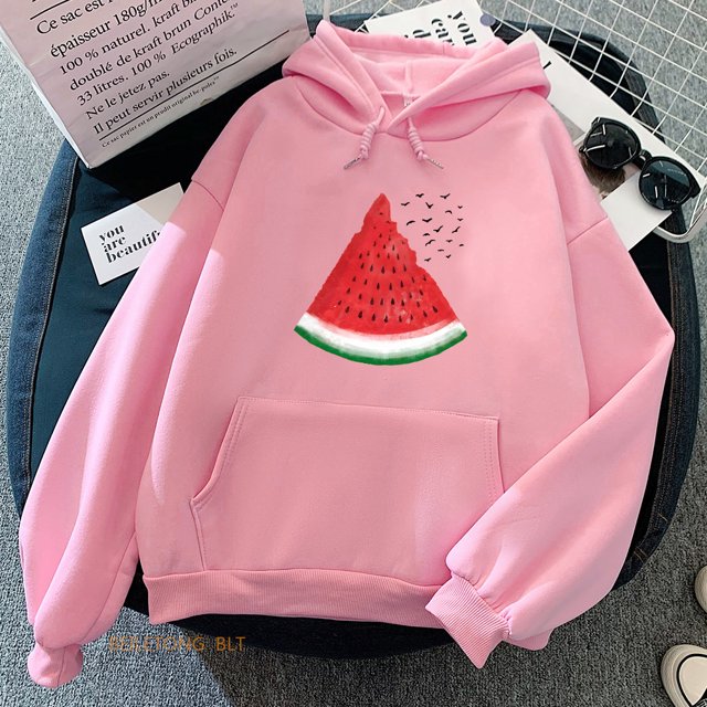 Sweat à Capuche Pastèque Manches Longues Femmes/hommes Chandails en Molleton Dessin Animé Décontracté Hiver Confortable Sudaderas LS