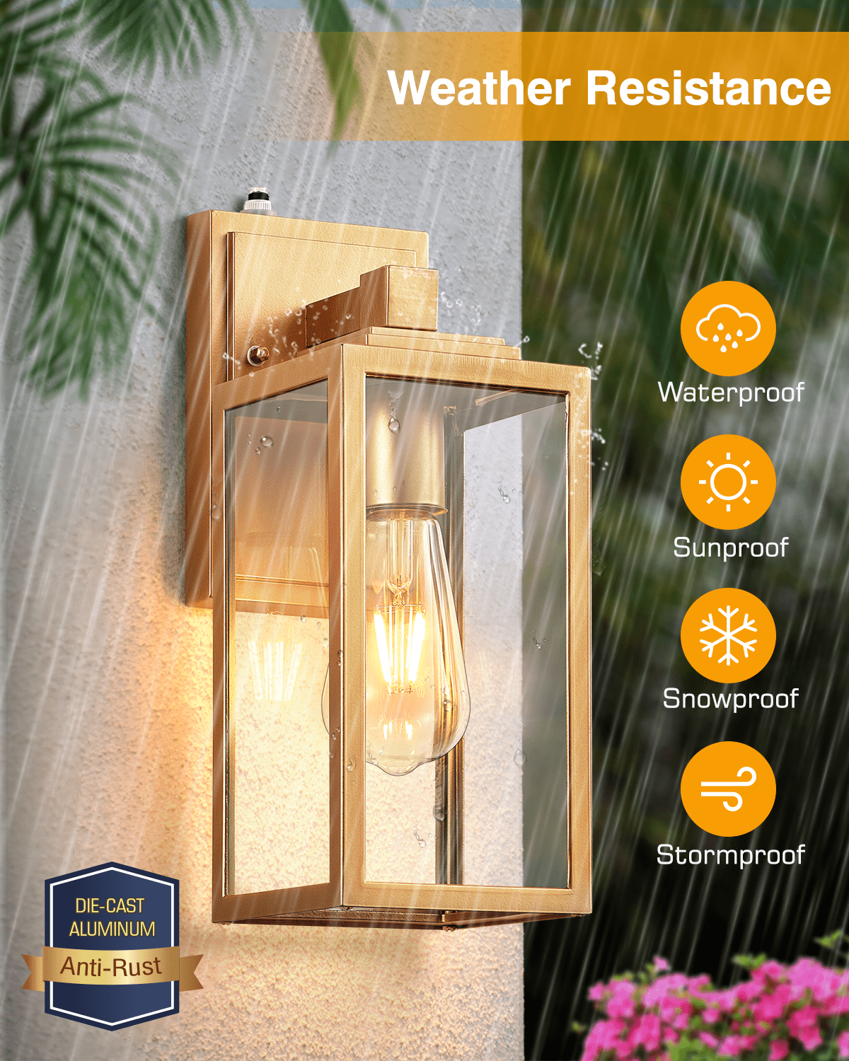 VIANIS Gold Outdoor Wall Light Dusk to Dawn , Exterior Wall Mount Sconces Lanterns Fixture for House, Golden Waterproof Aluminum Outside Wall Lamps for Patio, Porch Lighting for Garage Entryway
