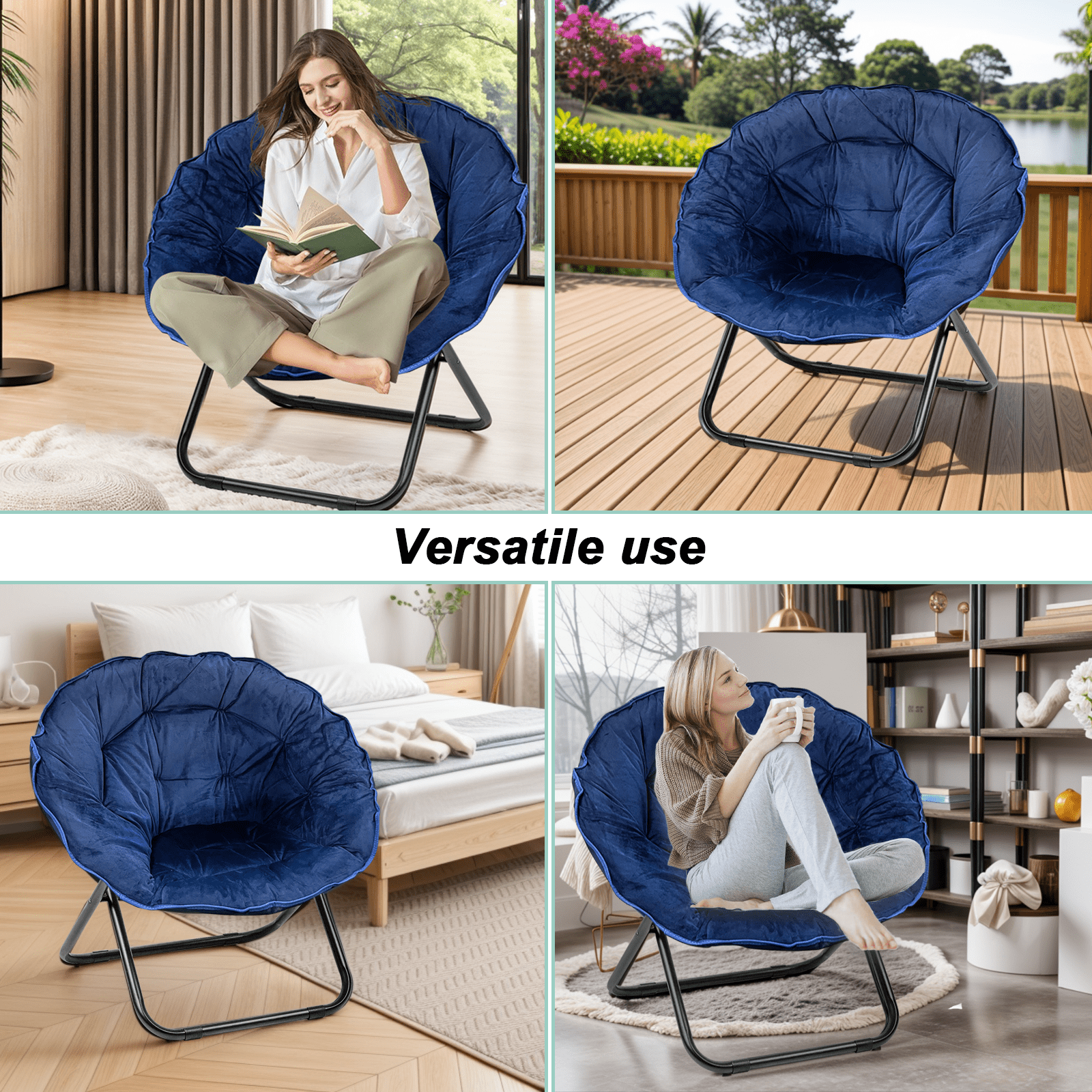Grezone Foldable Saucer Chair, 2 Pieces Round Moon Chair