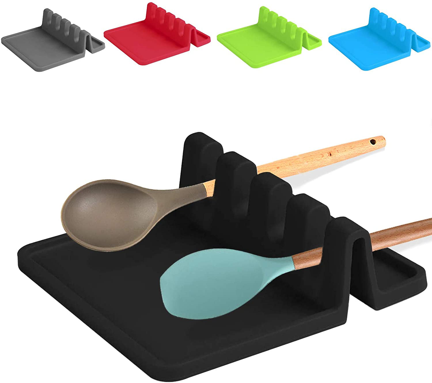 Heat-Resistant Silicone Spoon Rest for Kitchen Counter Larger Size Utensil Rest with Drip Pad BPA-Free Kitchen Utensil Rest for Countertop Spoon Holder for Stove Top