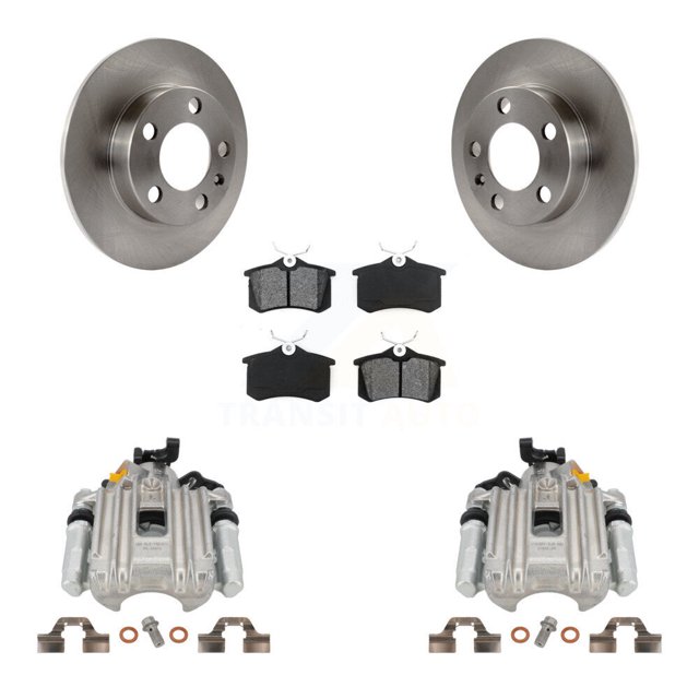 Transit Auto Rear Disc Brake Caliper Rotors and Semi-Metallic Pads Kit for Car Volkswagen Jetta Golf City KC8-100382S