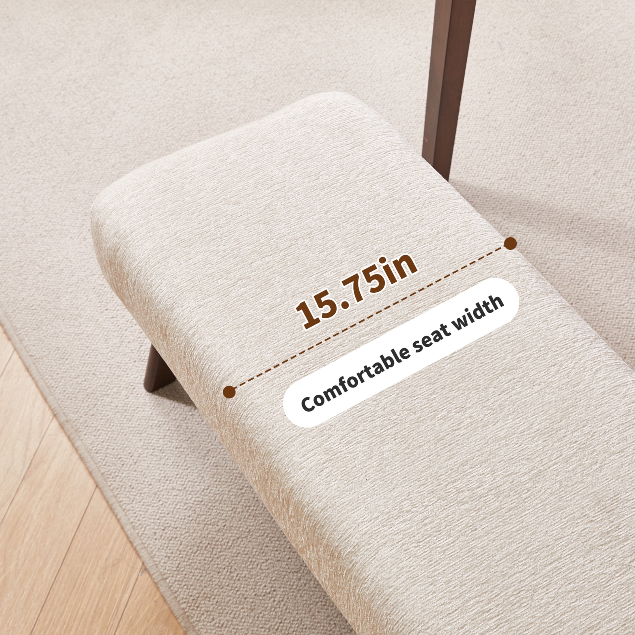 Noble House Chenille Upholstered Bench with Solid Rubberwood Legs, Modern Padded Entryway Bench, White