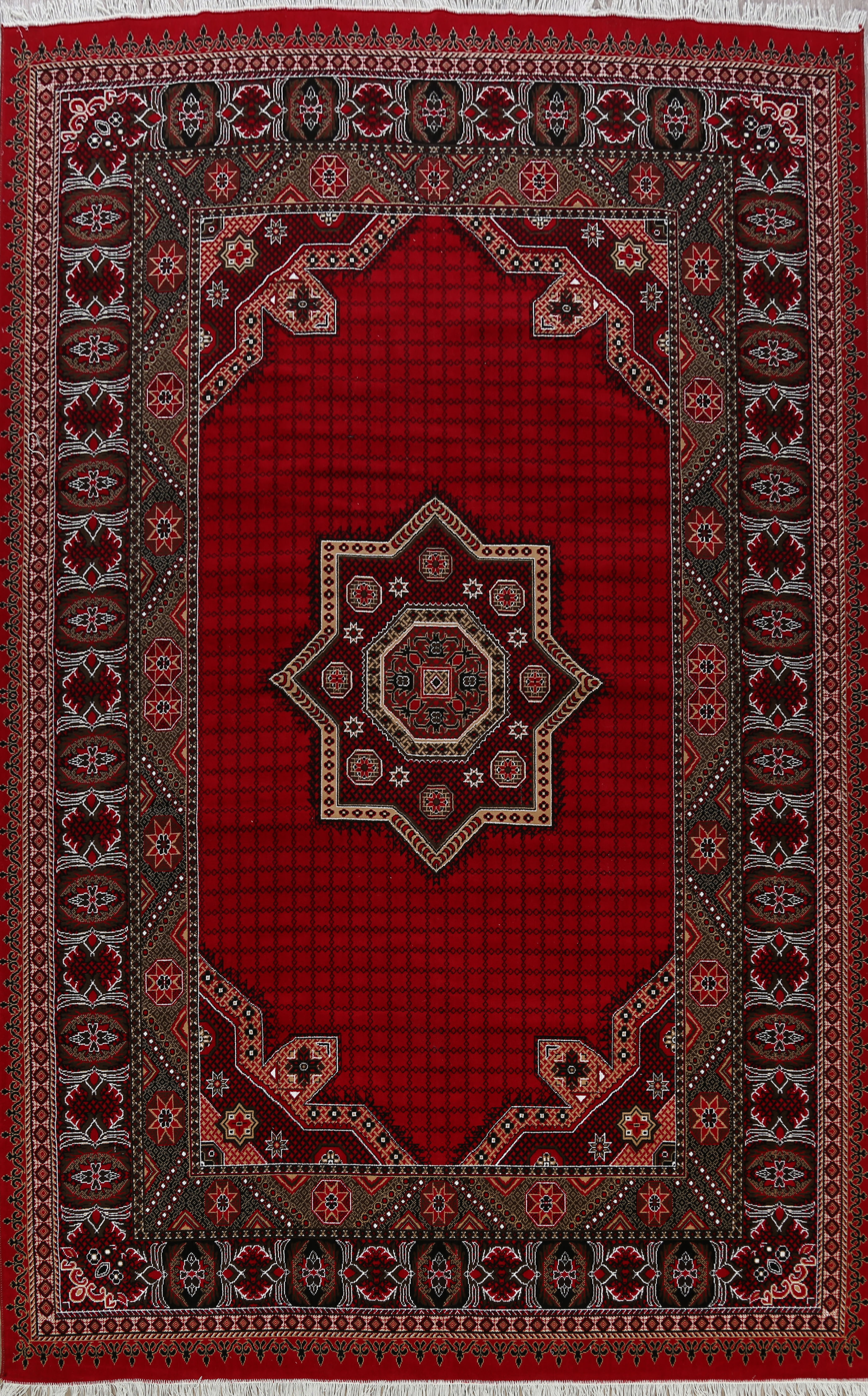 Geometric Red Aubusson Turkish Area Rug Traditional Large Carpet 10x13