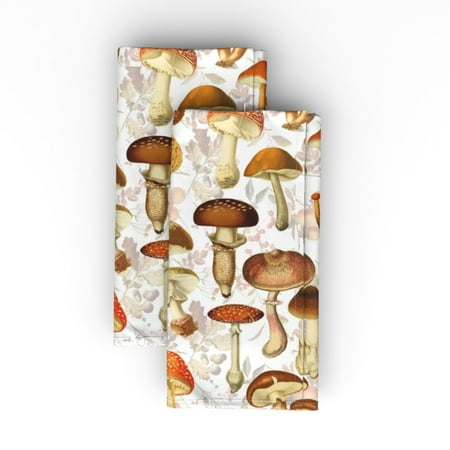 

Linen Cotton Canvas Dinner Napkins (Set of 2) - Vintage Mushrooms White Antique Mushroom Historical Woodland English Cottage Country Chic Botanical Print Cloth Dinner Napkins by Spoonflower
