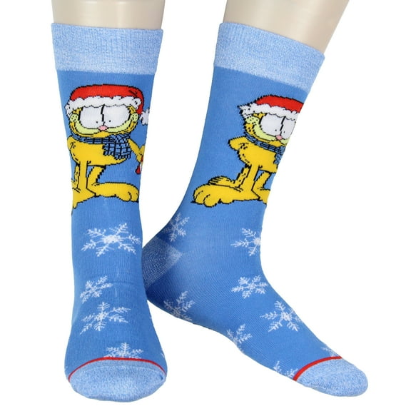 Garfield Socks Men's Holiday Inspired Snowflake and Santa Hat Novelty Mid-Calf Adult Crew Socks 1 Pair