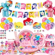 My Little Pony Theme Party Supplies,My Little Pony Party Decorations Set-My Little Pony Balloons Stickers Masks Cake Toppers Banner Tablecloth Plates Cups Napkin etc for My Little Pony Birthday Party