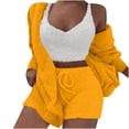 thumbnail image 4 of Brnmxoke Womens Cozy Pajama Sets Sherpa Fleece 3 Piece Crop Top Shorts Loungewear Set Slouchy Plus Size Sleep Outfit Yellow,S, 4 of 6