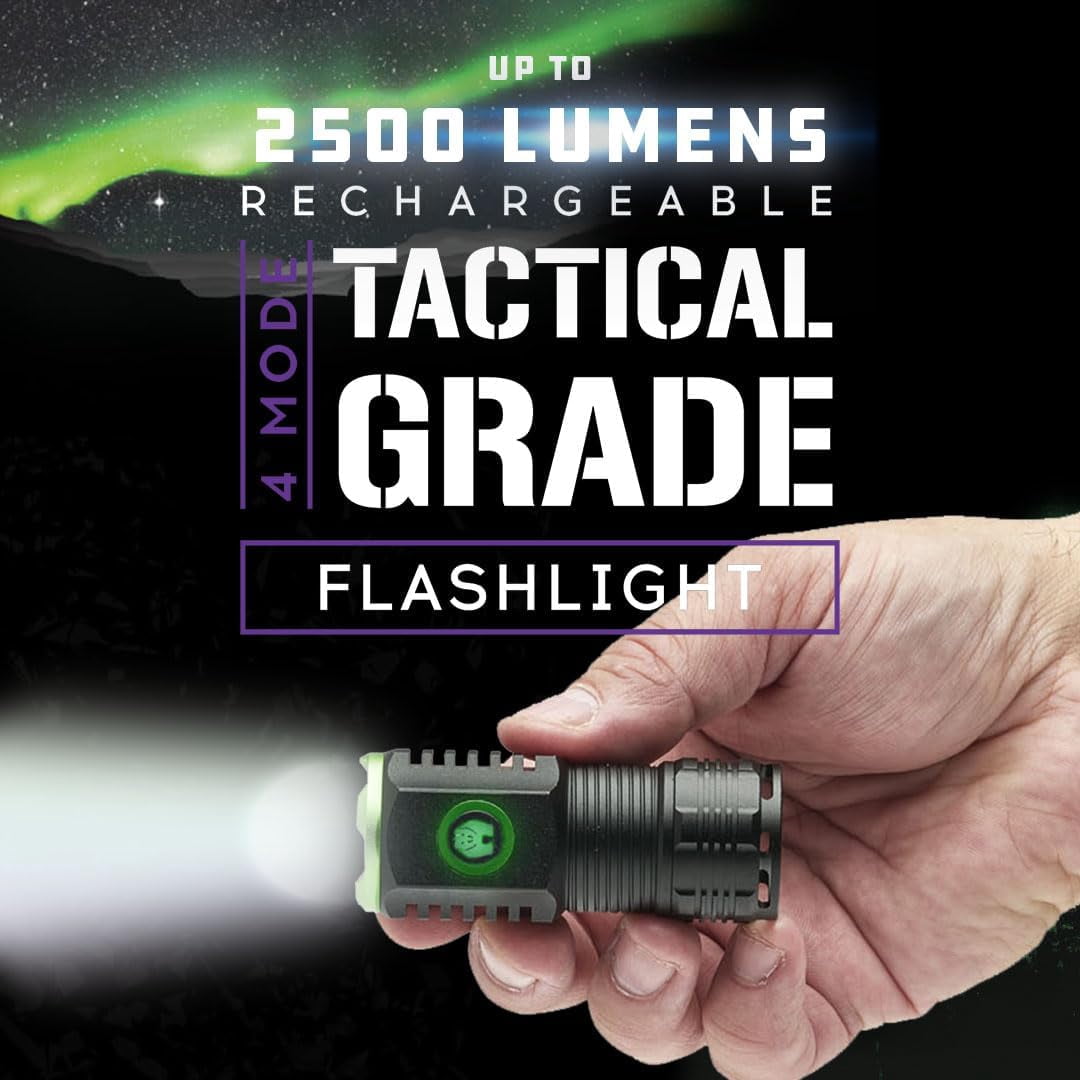 Kodiak KUB 1000-Lumen Rechargeable Flashlight, Compact Tactical Flashlight with Safety Lock & Clip-On Brim Mount