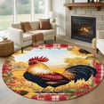 thumbnail image 2 of Retro Rooster Large Area Rugs for Bedroom Living Room, Soft Non Slip Carpet Bedside Rug, Yellow Sunflower Red Plaid Farmhouse Round Floor Cover Kitchen Accent Rug 6' for Dining Room/Office, 2 of 9