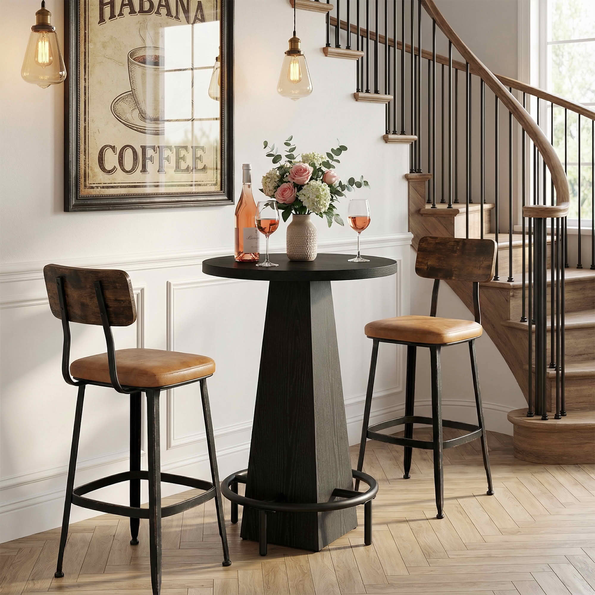 MAYEERTY 23.7" Round Cocktail Pub Table, Space-Saving Modern Rustic Table for Home Bar & Office Lounge, Anti-Wobble Stable Design