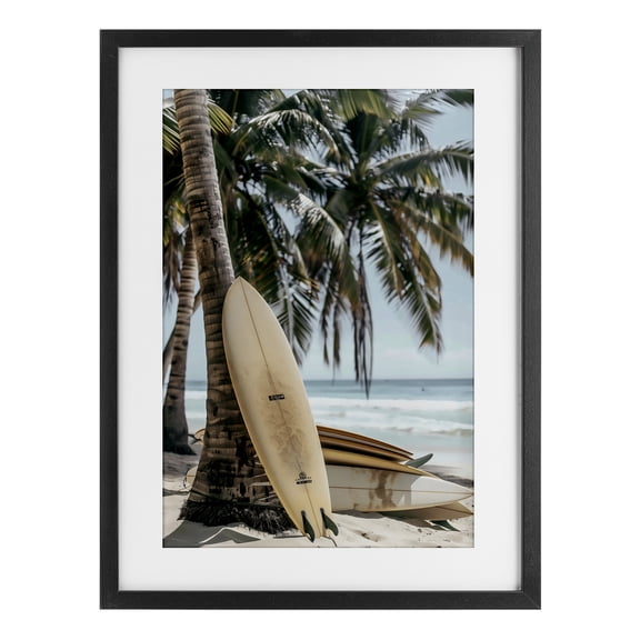 Stupell Industries Coastal Stacked Surfboards & Palm Tree Black Framed Print Under Glass, 14 x 20, by LSR Design Studio