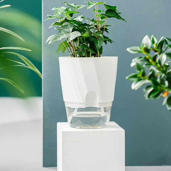 Hariumiu Planter Pot with Wick Rope Deep Reservoir Round Self Watering Planter Flower Plant Pot Garden Supplies