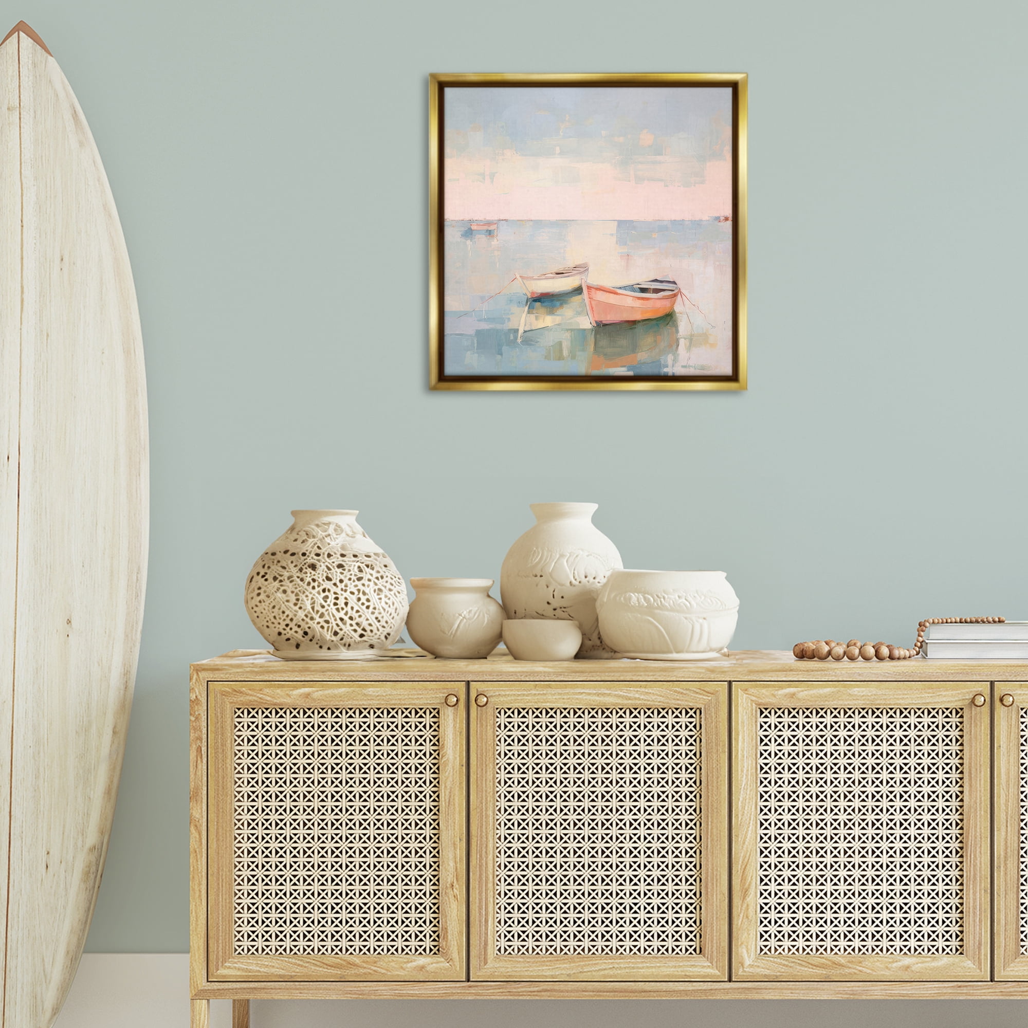 Stupell Industries Coastal Breeze Sailing Nautical & Beach Painting Gold Floater Framed Canvas Art Print Wall Art, 25 x 25