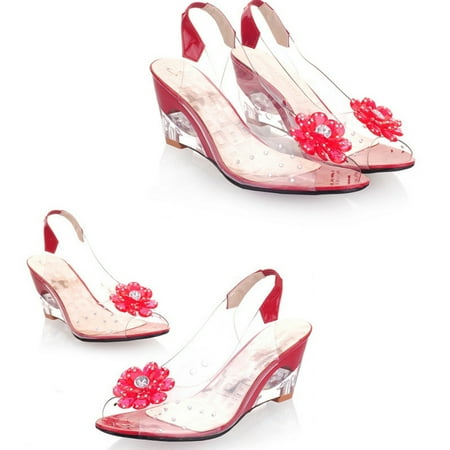 

Studded Flower Design Transparent Sandals Peep Toe Heels Sandals Wedding Party Shoes For Women Blue 39