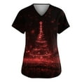 thumbnail image 2 of Garbnen Christmas Scrub Tops for Women V Neck Short Sleeve Fall Tops for Women 2025 Holiday Print Nurse Uniforms with Pockets S-5XL, 2 of 5