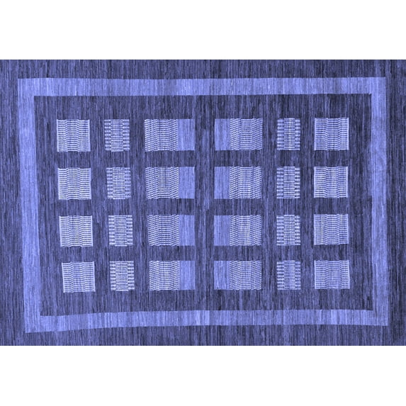 Ahgly Company Machine Washable Indoor Rectangle Checkered Blue Modern Area Rugs, 2' x 5'