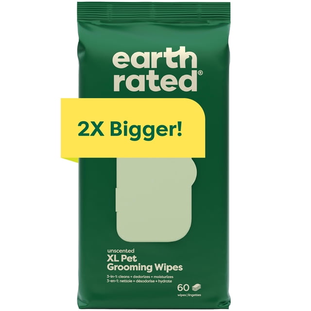 Toallitas para mascotas Earth Rated XL para perros y gatos, 60 unidades