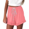 thumbnail image 2 of EaskTriop Women's Lounge Shorts High Waisted Elastic Drawstring Ruffle Shorts Comfy Soft Wide Leg Pajama Sleep Bottoms Summer Beach Shorts, 2 of 6