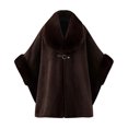 thumbnail image 2 of Samdudou Fall Coats for Women Elegant Cloak Waffle Textured Knit Cape Faux Fur Trimmed Neckline Front Clasp Closure Outerwear for Evening Events Sophisticated Wardrobe, 2 of 5