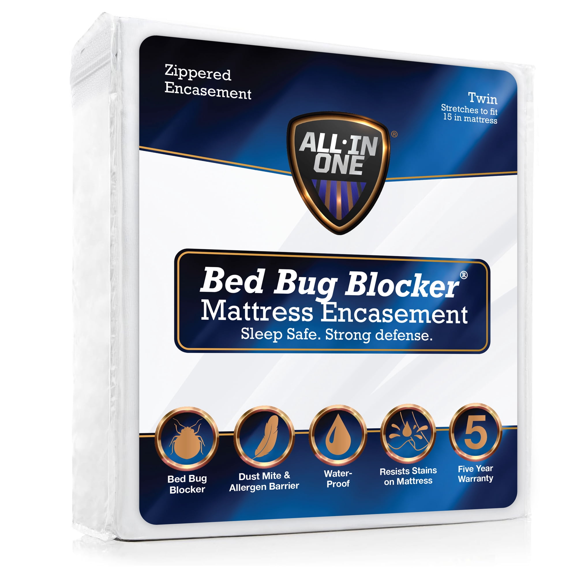 All-in-One Bed Bug Blocker Water Resistant Zippered Mattress Protector, Twin