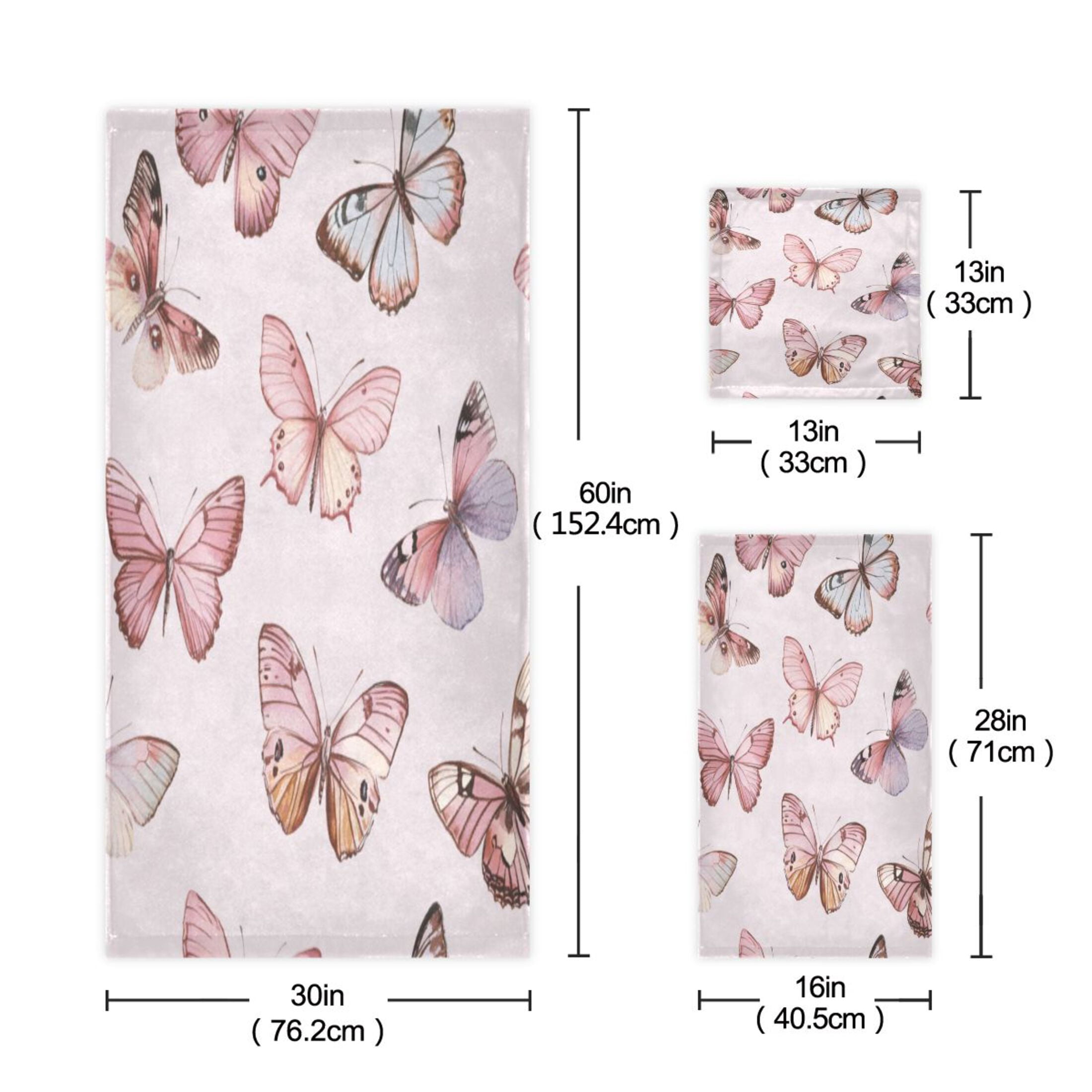 Three-Piece Towel Set Face Towel Towel Set Hand Towel Bath Towel Cotton Bath Towels Bath Towel Sets Hand Bath Towels Pretty Pink Butterfly