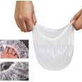 thumbnail image 2 of 100 gorros de ducha desechables de plástico transparente, impermeables, para baño, spa, uso doméstico, hotel y peluquería, 2 of 5