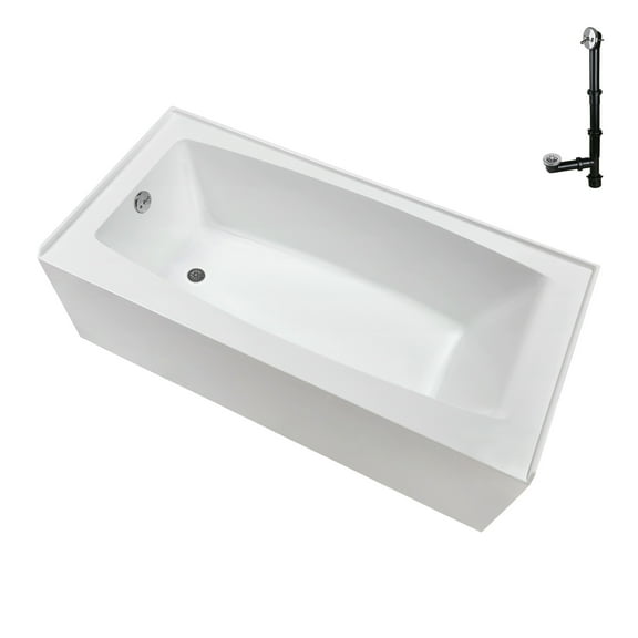 Streamline NAL-5520-CH 66 in. x 32 in. Acrylic Left-Hand Drain Alcove Bathtub in Glossy White With External Drain in Polished Chrome