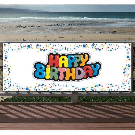 Happy Birthday 13 oz Vinyl Banner With Metal Grommets