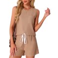 thumbnail image 1 of INSPIRAR CHIC Conjuntos de Pijamas de Mujer de Tejido Waffle Sin Mangas con Escote en V, Top de Tanque con Pantalones Cortos, Talla 2XL, Caqui, 1 of 6