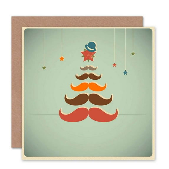 Christmas Moustache Tree Greetings Card Plus Envelope Blank inside