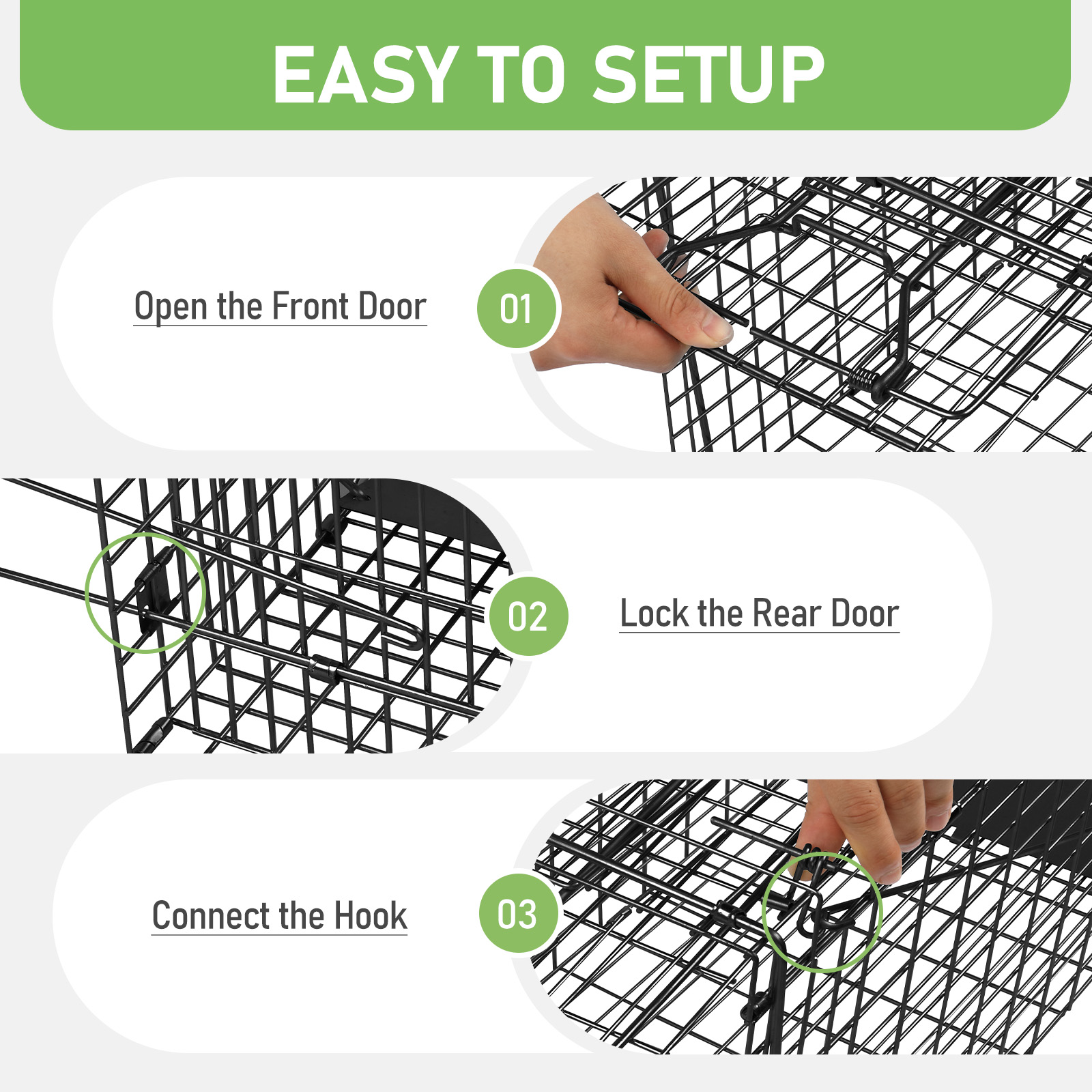 UBesGoo Heavy Duty Animal Trap, 32" Humane Cage with Secure Handle for Raccoons, Folding Metal Design, Black