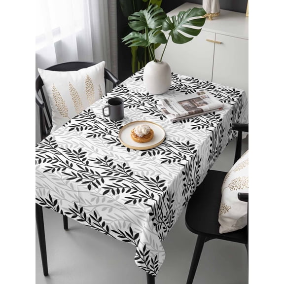 Black Grey Botanical Tablecloth Rectangle Table Cloths 54x108, Waterproof Tablecloth Outdoor Table Cloth, Pastoral Spring Summer Leaf Aesthetics Washable Table Cover for Kitchen Dinning Party