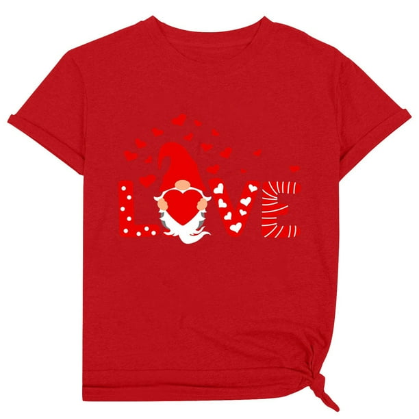 Camiseta holgada de manga corta con cuello redondo y estampado informal para el Día de San Valentín a la moda para mujer Pompotops hfajkhk125198