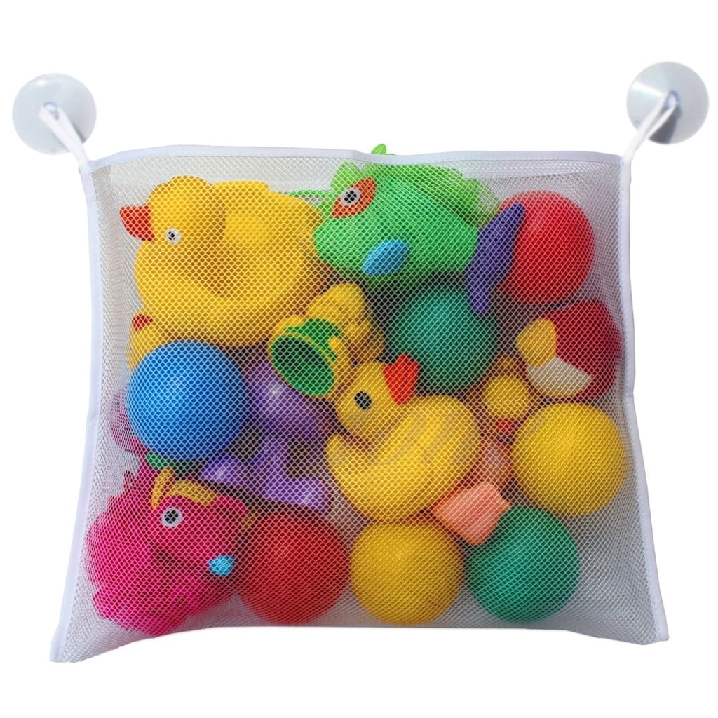 Bath Time Tidy Storage Toy Suction Cup Bag Mesh Bathroom Organiser Net new SL 