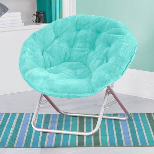Mainstays Faux-Fur Saucer Chair Aqua Wind with 2 Exclusive Pillows and 1 Sleeping Mask