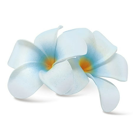 Plumeria Foam - Hawaii Hair Clip Foam Double Flower Plumeria White Blue