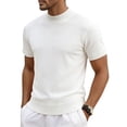 thumbnail image 2 of Men's Casual Summer Shirts Solid Breathable Knit Short Sleeve Crewneck Acrylic Tops Lightweight Tees Daily Beach Vacation | Zenithor,White L, 2 of 8