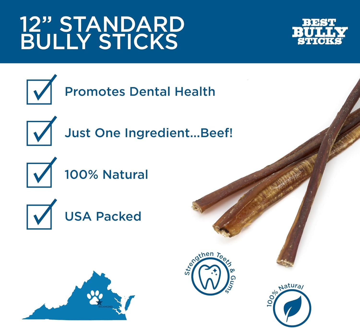 Best Bully Sticks 12 Inch Bully Sticks - 25 Count (Pack of 1) - All-Natural, Fully Digestible, 100% Grass-Fed, Grain and Rawhide Free
